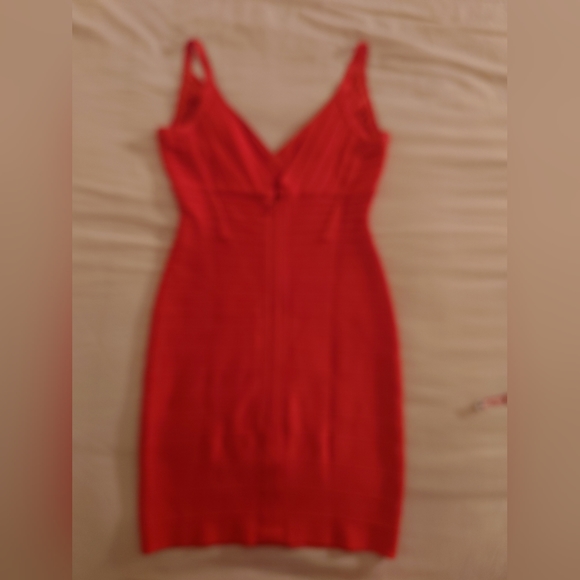 Coral Poppy HERVE LEGER v-neck Scarlett Mini Bandage Dress S Sexy Bodycon Short - Picture 10 of 13